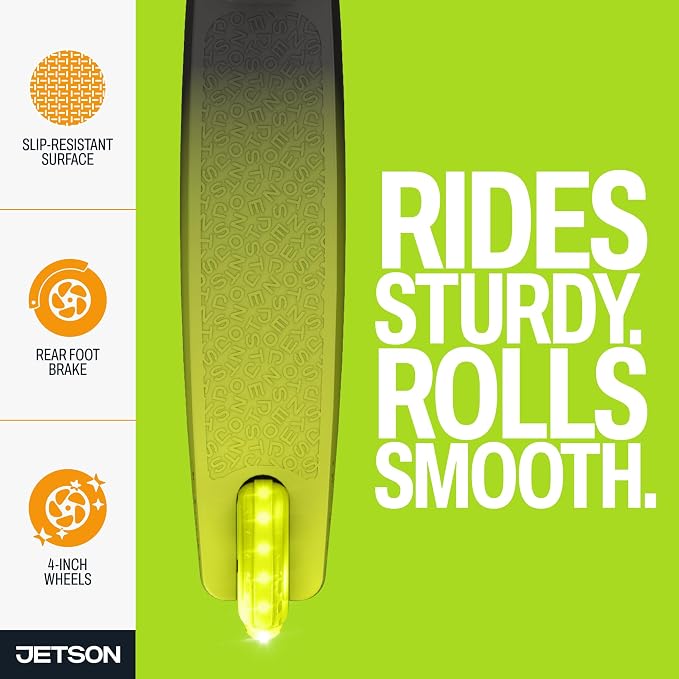 Jetson Juno 2-Wheel Light-Up Kick Scooter, Portable Folding Scooter for Kids with Light-Up 4-Inch Wheels, Adjustable Handlebar Height, Ages 5+