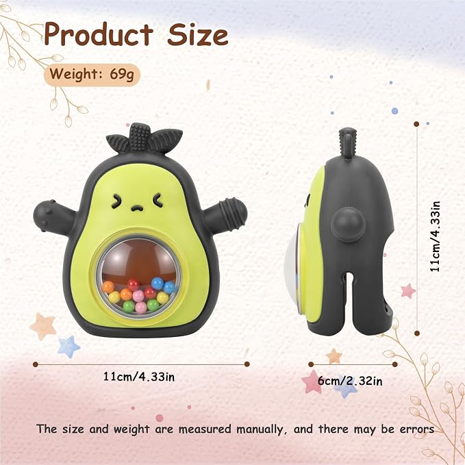 Baby Rattle Teething Toys Silicone Avocado Teething Mitten Sensory Toys for Grasping Chewing Sucking Hearing Needs-Baby Teether for Teething Relief-BPA Free Infant Toys Baby Shower Gifts (Black)
