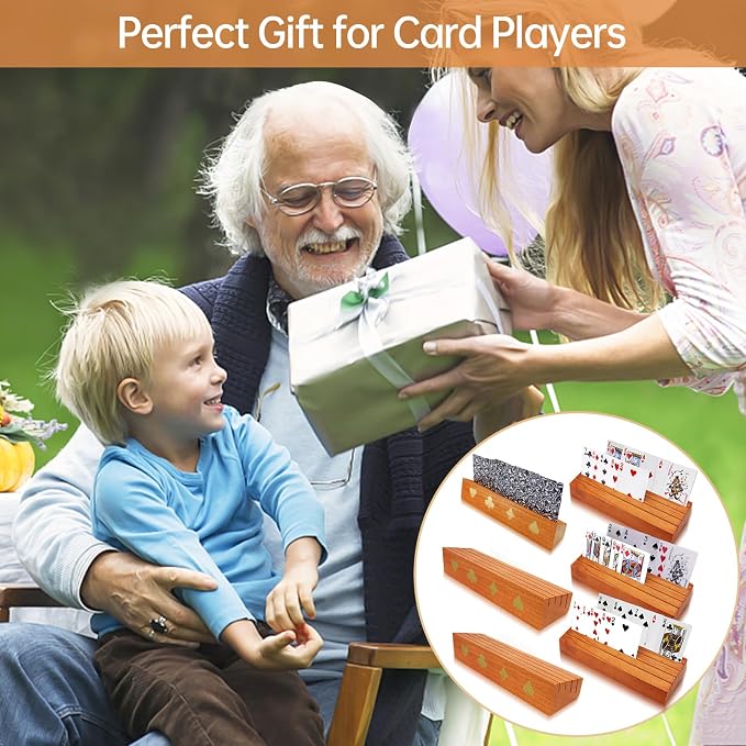 hismocal Playing Card Holders Deck Stand, Play Cards Holder for Kids or Elder People, Hands-Free Wood Holder Racks,Tray for Organizing Cards (6 Pack)