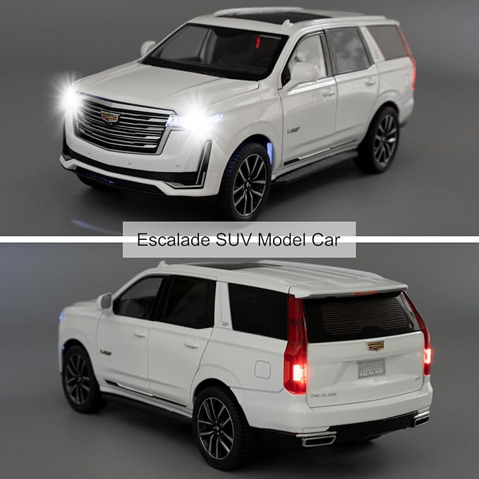 WAKAKAC Toy Car Compatible for 1:24 Escalade SUV Model Car, Alloy Pull Back Diecast Collectible Car with Sounds＆Lights for Kids Boys Girls and Adults, Gift White