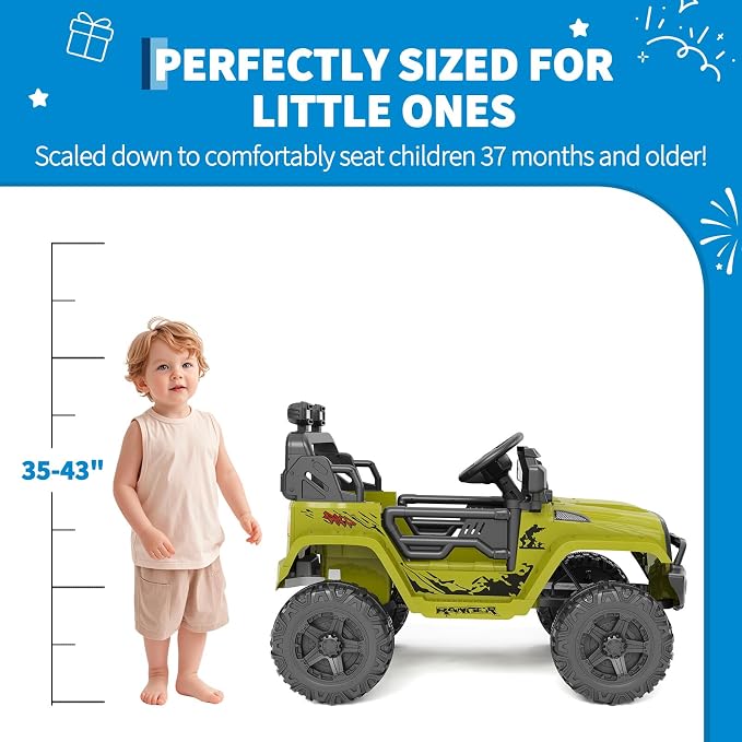 Ride on Truck Car 12V Kids Electric Vehicles with Remote Control Spring Suspension, LED Lights, Bluetooth, 2 Speeds