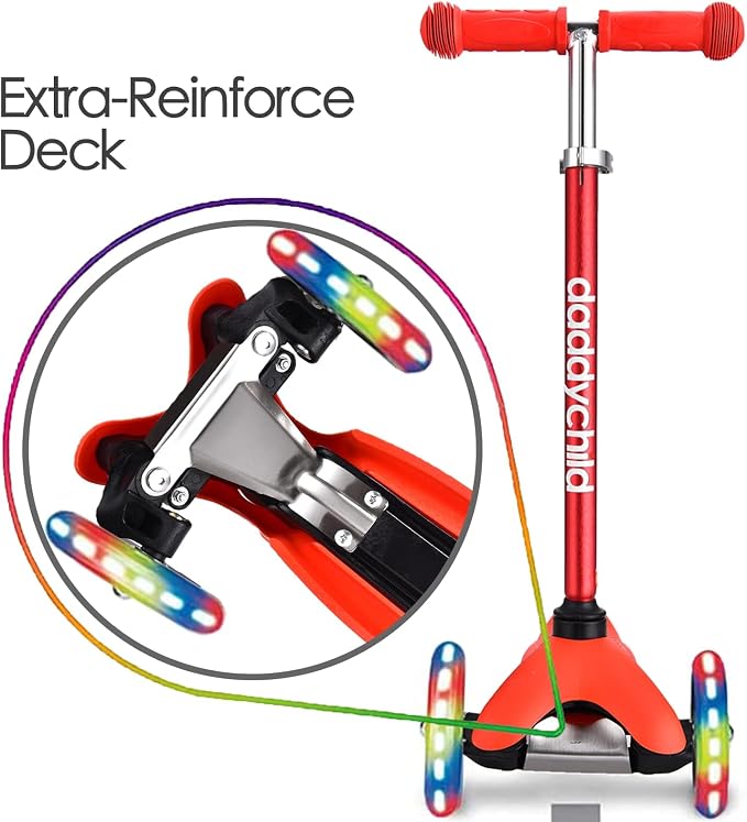 3-Wheel Kick Scooter for Kids Ages 3-8 Lean-to-Steer Toddler Scooter with Extra Wide Light Up Wheels, 4 Adjustable Heights, Foldable Scooters for Boys & Girls, Max Weight 110lbs