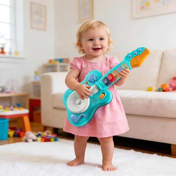 Children's Guitar Piano Learning Toy, 4-in-1 Educational Gift, with Touch Strings, Suitable for Children of 18 Months, Suitable for Boys and Girls