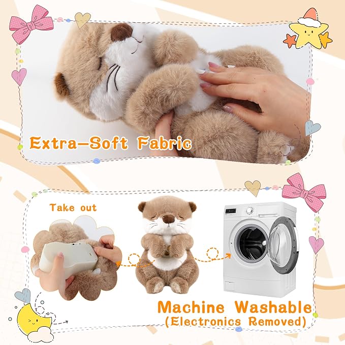 LUKETURE Breathing Otter Plush Toy with Rhythmic Motion, Soft Night Light & White Noise, Calming Plush Companion for Relaxation, Cozy Sleep Aid Stuffed Animal for Home & Travel