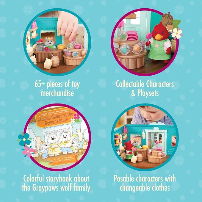 Li'l Woodzeez – Pass – the – Pasta Restaurant Playset – 41 Pieces Dollhouse Set with Table, Benches, Food & Accessories for Imaginative Roleplay – Compatible with Figurines 3+ Years