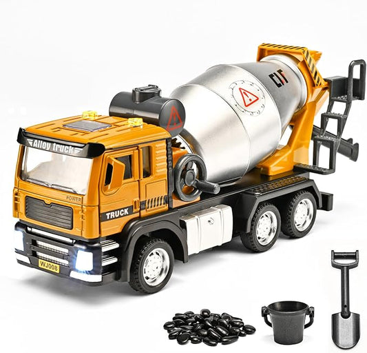 Cement Mixer Truck Toys for Boys,Cement Mixer Toy Truck Metal Diecast Cab,Pull Back Mixer Trucks Construction Trucks with Lights and Sounds,Cement Truck Toys for Boys 3-5 Year Old