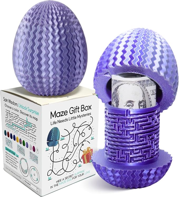 Money Puzzle Box for Cash Gift Card Holder - Reusable Secret Safe with 4 Unique Maze Egg Designs, 3D Printed Brain Teaser Game for Teens Adults, Easter Birthday Christmas Stocking Stuffer