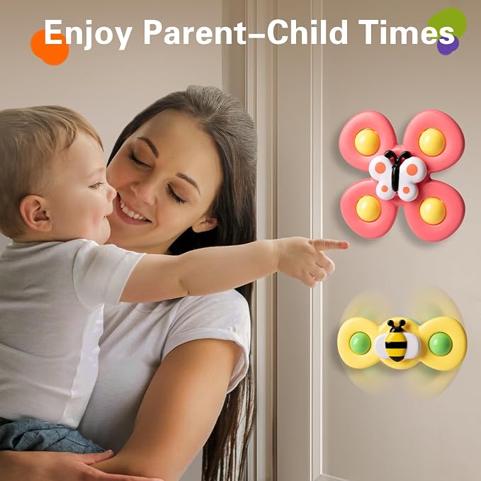 3PCS Suction Cup Spinner Toys for 1 2 Year Old Boys Spinning Toys Baby Toys 12-18 Months Sensory Toys for Toddlers 1-3 Easter Basket Stuffers Gifts for 1 Year Old Girls