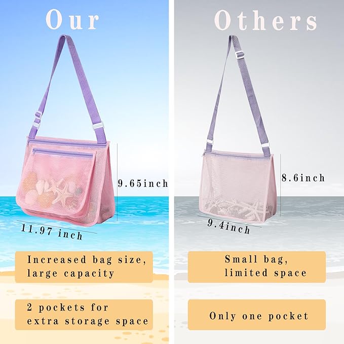 Beach Mesh Shovel with Mesh Beach Bag for Shell Collecting,Metal Shark Tooth Sifter Sand Dipper Beach Scoop for Kids Boys Girls