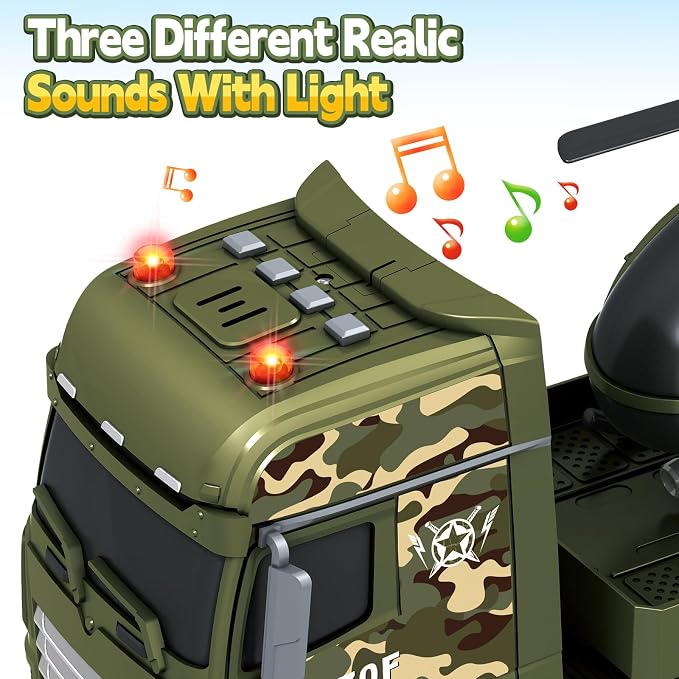 SpringFlower Toddler Boy Toys, 3 in 1 Large Army Truck Toy with Helicoper and Tank, Military Transport Truck Toy, Christmas Birthday Gifts for Kids 3 4 5 6 Years Old
