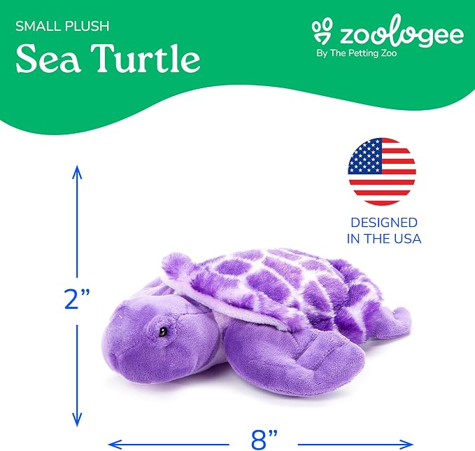 The Petting Zoo Purple Sea Turtle Stuffed Animal Plushie, Gifts for Kids, Scoopz Sealife Animals, Purple Tortoise Plush Toy 8 Inches