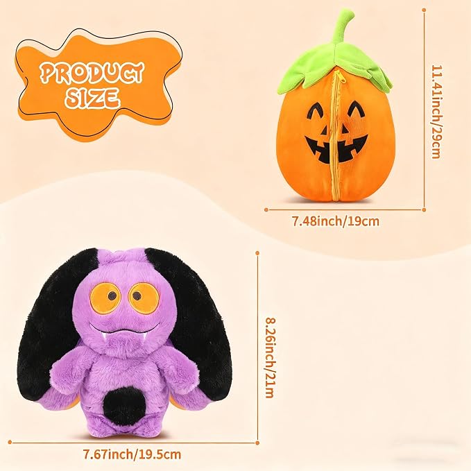 MIAODAM Bat Stuffed Animal, 11inch Reversible Pumpkin Bat Plush, Cute Plushies Toy Gift for Kid Toddler Girls Boys