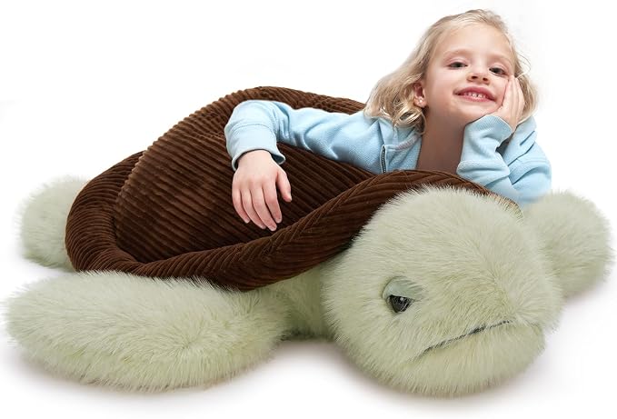 MorisMos Giant Sea Turtle Stuffed Animal Plush Pillow 4ft – 51" Lifesize Stuffed Turtle Plush Toy for Kid Adult,Large Tortoise Toy Gift for Marine Lovers, Cuddly Ocean Creature Decor,CE/CPC Certified