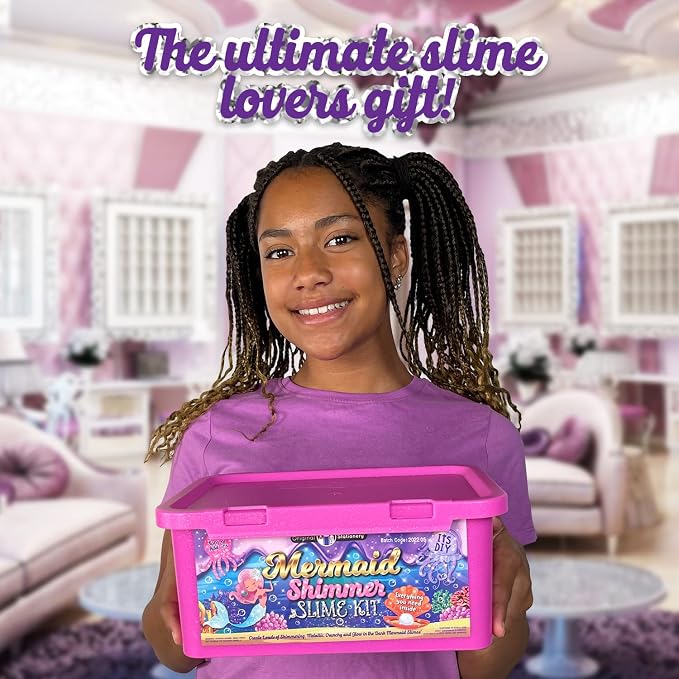 Original Stationery Mermaid Slime Kit for Girls Ages 7–12, DIY Glow-in-The-Dark Slime Set with Shimmer, Foam Beads & Glitter Add-Ins, Fun Creative Craft Activity, Birthday Gift for Kids