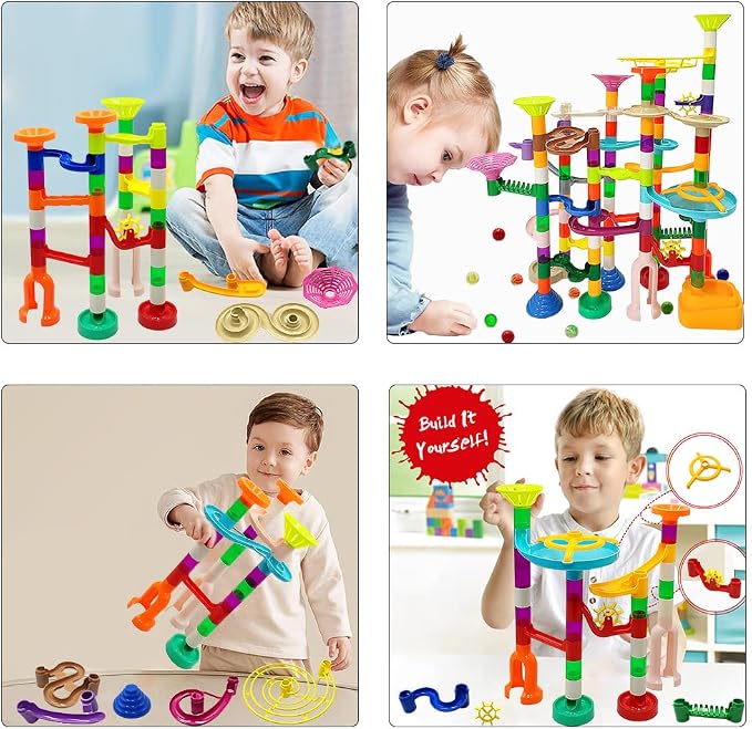 DSHMIXIA Marble Run for Kids Ages 3-4 5-8 150pcs Sturdy Building Toys Kids Games Marbles Run Track Amazing Fun Boys Girls Gifts (Standard)