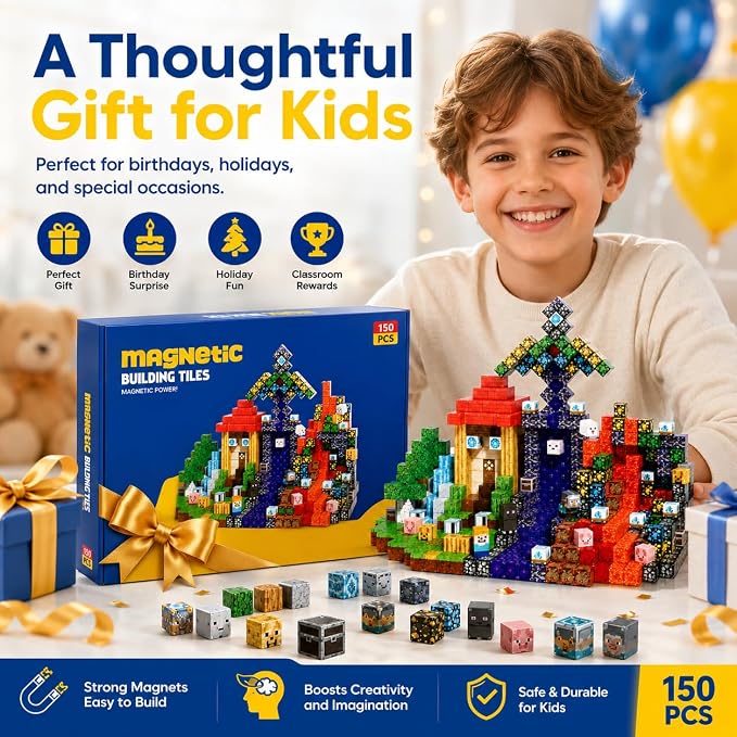 AuroraSynth 150PCS Magnetic Blocks - 0.8 Inches Magnetic Building Blocks Cubes, Magnet Toys for Kids, Stacking Construction Magnets, School STEM Toys for Boys & Girls Ages 3+