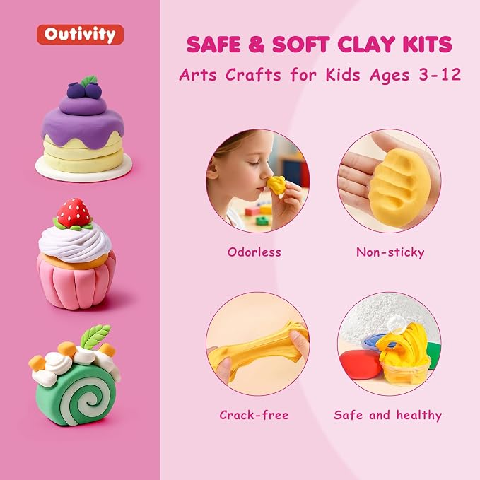 Air Dry Clay Kit for Kids, 12 Crafts Modeling Clay Model Magic, Clay Kits with Sculpting Tools & Tutorials, Safe & Non-Stick DIY Art Crafts, Toys Gift for Ages 3-12 Boys & Girls