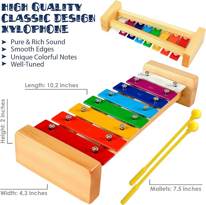 MINIARTIS Xylophone for Kids and Toddlers | 8 Notes Colorful Wooden Xylophone with 15 Music Songbook | Baby Musical Instrument Educational Montessori Toys
