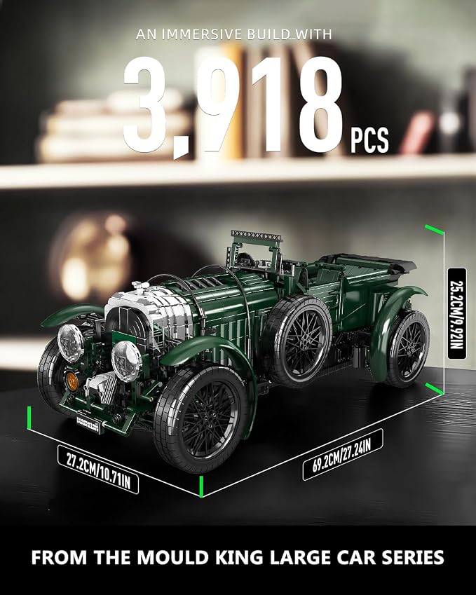 Mould King 13191 Classic Cars Building Blocks Sets, MOC Scale Model Kit with Engine Battery and Motors Vintage Car Model, Collectible Set for Adults, Gift Toy for Age 14+ (3918+ Pieces)