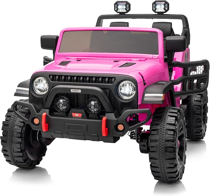Hikiddo 2 Seater Ride on Car Truck, 12V Kids Electric Ride on Toy for Big Kids Age 3-8 w/Remote Control- Hot Pink