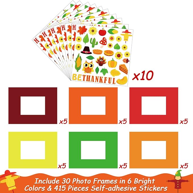 chiazllta 30 Packs Fall Picture Frame Craft Kits for, DIY Thanksgiving Pumpkin Maple Leaf Turkey Craft Autumn Holiday Art Favor Home Class Game Activities