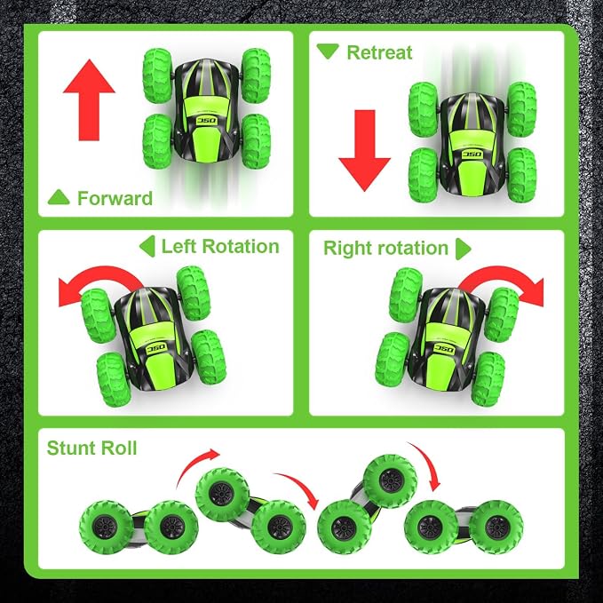 RC Stunt Car for Kids & Dog Chase Fun, 4WD Remote Control Car with Inflatable Bounce Tires, 360° Flips & Spins, Double-Sided Driving, LED Lights, Outdoor Backyard Toy, Gift for Boys Girls