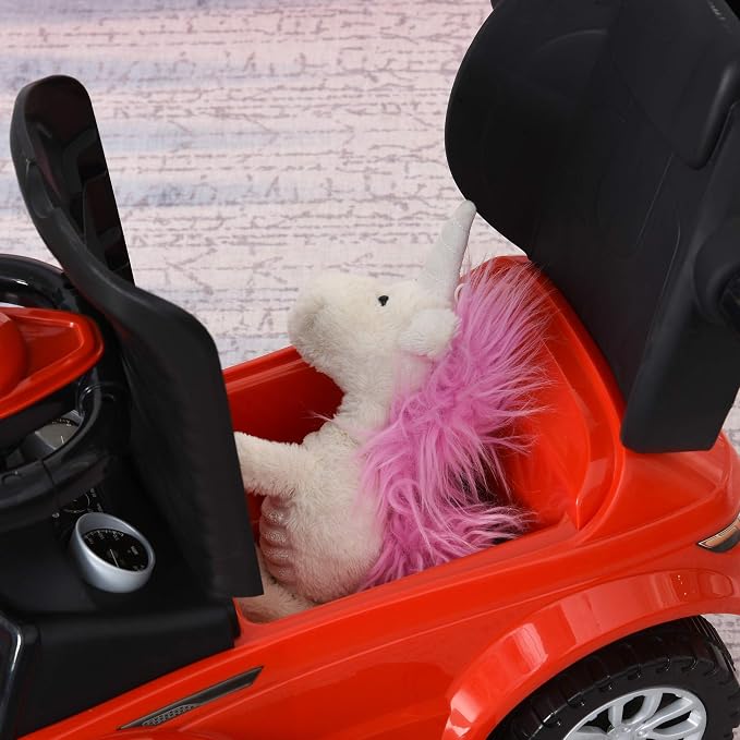 Aosom 3 in 1 Push Cars for Toddlers Kid Ride on Push Car Stroller Sliding Car with Horn Music Light Function Secure Bar Ride on Toy for Boy Girl 18-36 Months Red