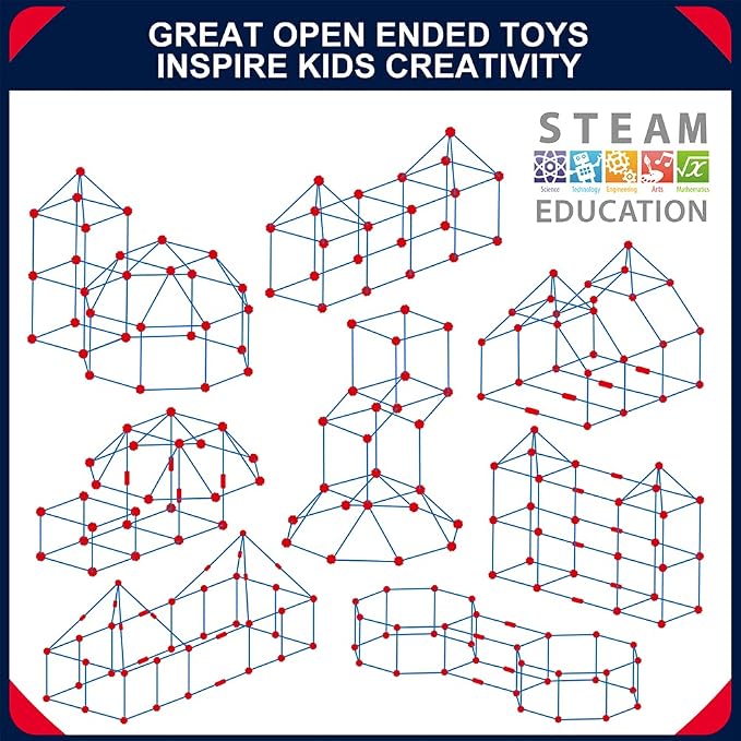 OleFun Fort Building Kit for Kids 4,5,6,7,8+Year Old Boys & Girls, 140 pcs, Creative STEM Building Toys for DIY Castles, Tunnels, Play Tent, Ideal Gift for Aged 5-8