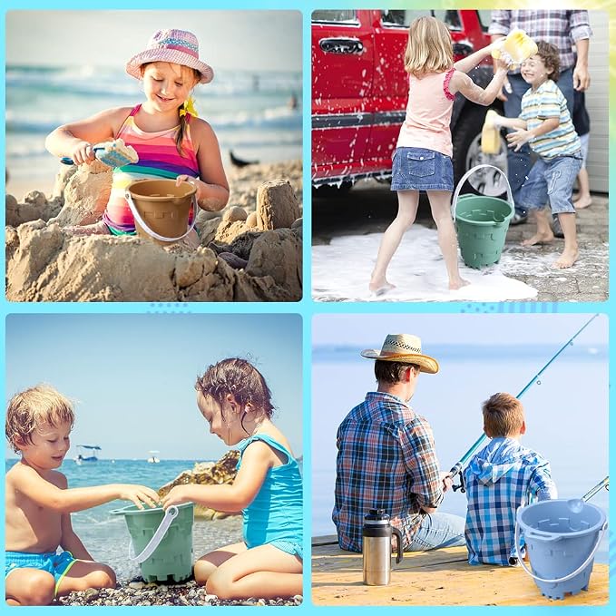 Jumbo Avocado Castle Model Beach Gear 7" Large Sand Buckets Pails Beach Water Pool Gardening Bath Toy Environmentally ABS Durable Thick Plastic Complete Gift Set Bundle for Kids Boys Girls