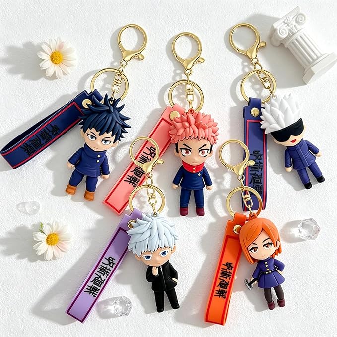 5Pcs JJK Anime Keychain Set, Fun Cartoon Figures Keyring, Collectible Pendant Keys Gift for Men Women Fans