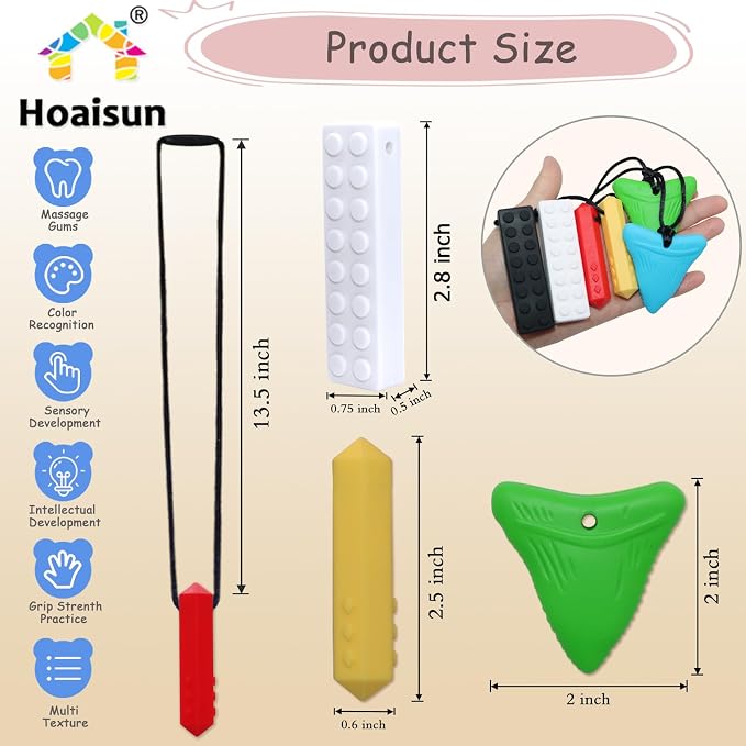Chew Necklaces for Sensory Kids 6 Pack, Sensory Toys for Kids with Autism, ADHD, SPD, Chewing, Biting, Autism Sensory Products Silicone Chew Toys Necklace for Adults Reduce Anxiety Fidget