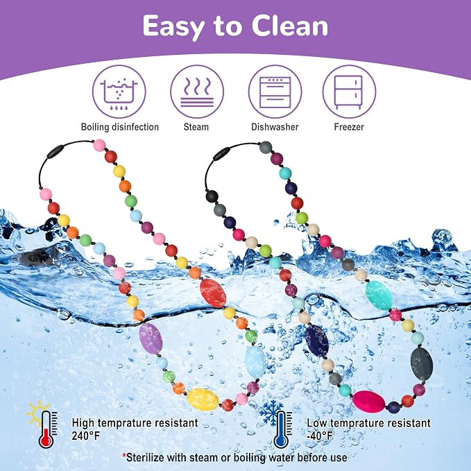 Chew Necklaces for Sensory Kids 2 Pack, Chewy Necklaces 2Pcs for Boys and Girls with Autism ADHD SPD, Silicone Fidget Necklace for Toddler Teens to Reduces Anxiety and Stress
