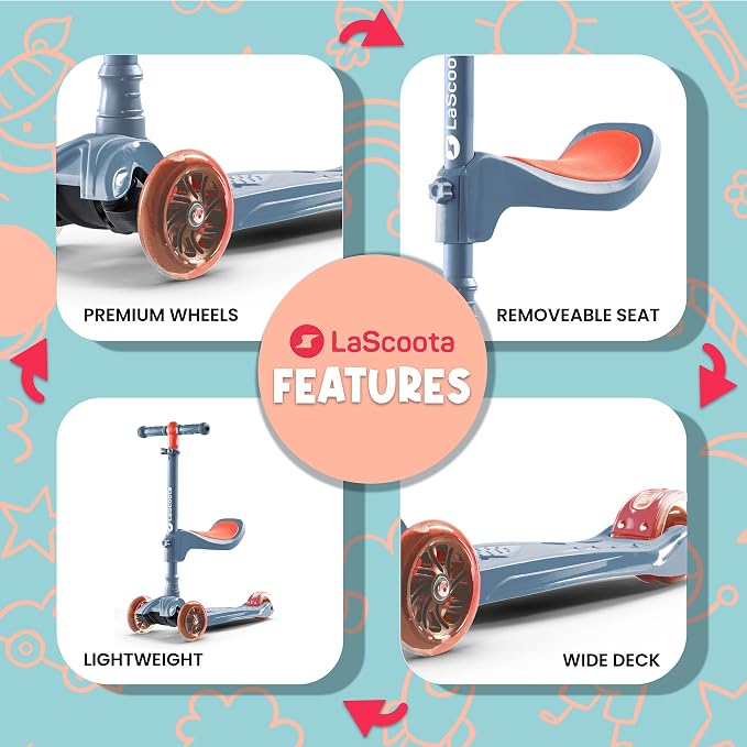 Lascoota 2-in-1 Kids Kick Scooter with Seat