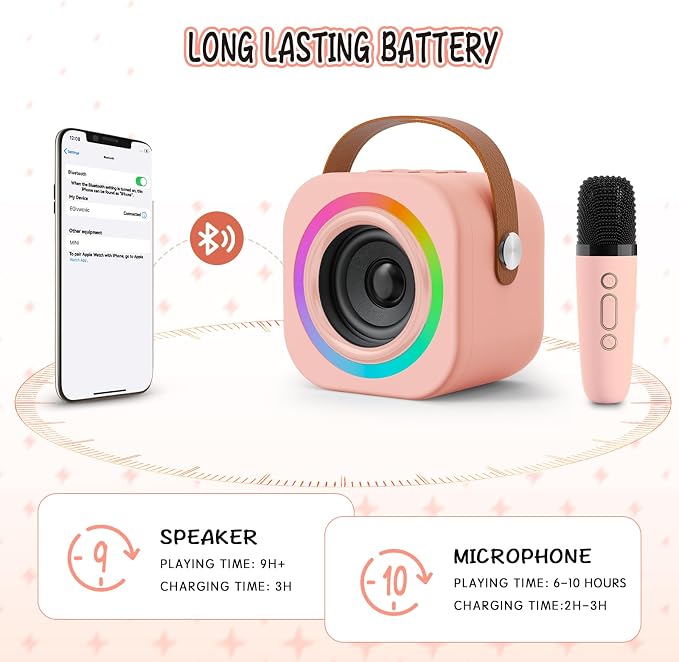 Mini Karaoke Machine for Kids with 2 Wireless Mics,TOP Singing Toys Birthday Gifts Ideas for Girls Ages 3,4,5,6,7,8,9,10,11,12+ Years Old,Great Gift Ages Girls,Boys Trend Party