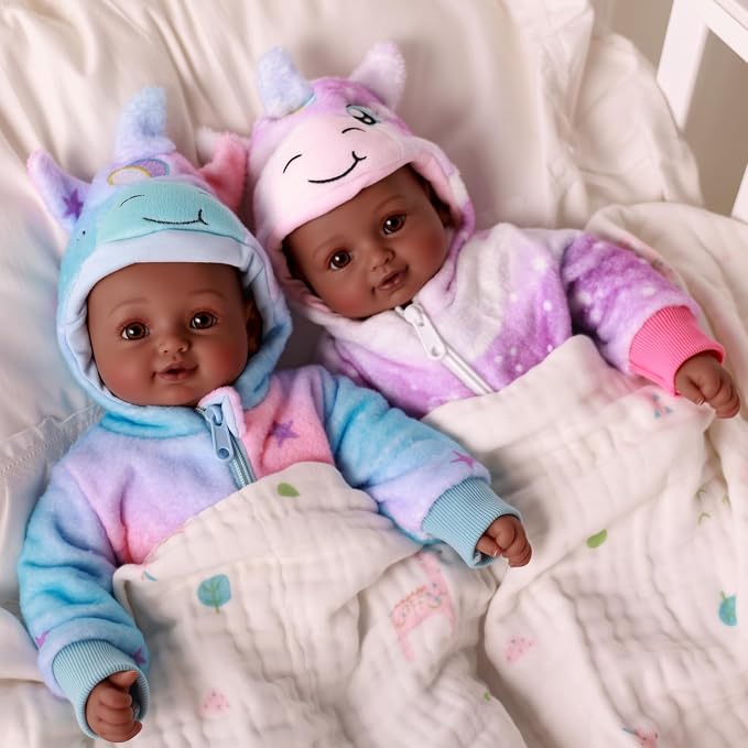BABESIDE Black Baby Dolls Twins - 17inch Realistic Soft Cloth Body Dolls with Brown Eyes, 3+ Year Old Girls Gifts, Ideal for Nurturing, Interactive Play & Cuddling