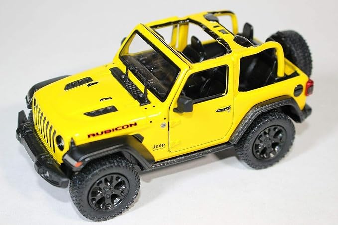 KiNSMART - Jeep Wrangler Rubicon Off Road 4x4 5 inch 1:34 Scale Die Cast Model Replica Toy Car (Yellow Opentop)