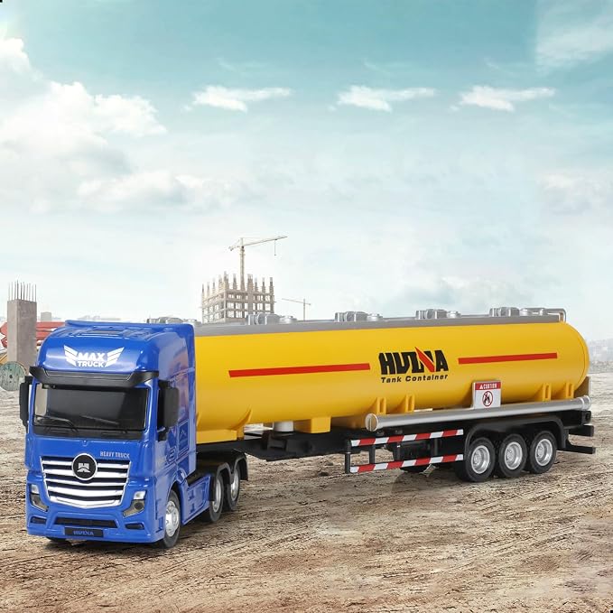 Tanker Semi Truck Toy, Large 1/50 for MAX Diecast Model Oil Tank Metal Transport Truck, Semi Truck and Trailer Gifts for Boys Adult Model Car Collector -BlueYellow
