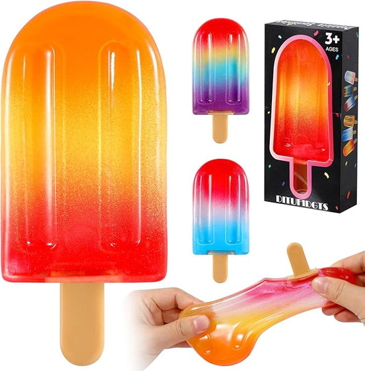 Malt Sugar Popsicle Squishy, Ice Cream Squishies Slow Rising Sensory Fidget Travel Toys for Adults, Kids, and Teens – Summer Classroom Prize (Orange red)