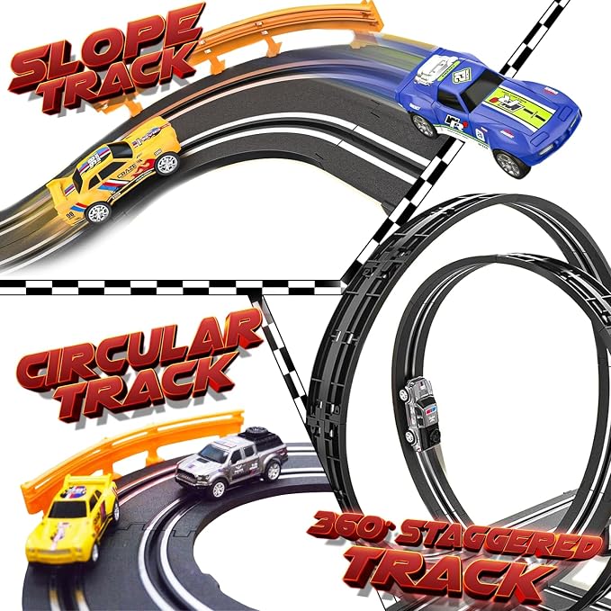 Slot Car Race Track Sets, Race Car with 4 High Speed Cars, Race Tracks for Kids Ages 4-8, Electric Slot Car Race Track Sets, Remote Control Car, Gifts Toys for Boys - 330' Raceway