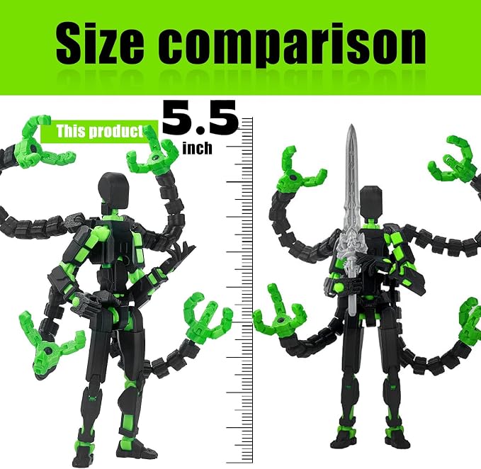 Already Assembled T13 Action Figure Accessories, T13 Multi-Jointed Movable,for Collectors Desktop Decorations t-13 Movability 3D Printed Toys (Black Green, 5.5inch)