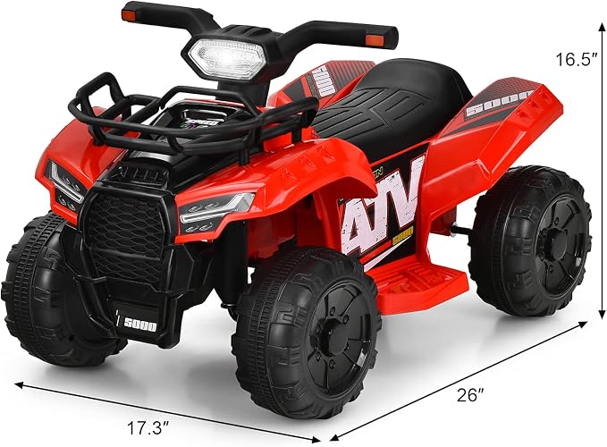 Costzon Kids ATV, 6V Battery Powered Electric Vehicle Four Wheeler Quad w/Storage Basket, Headlight, Horn, Music, MP3 & USB, Toddler 4 Wheeler Ride on Car Toy for Boys Girls 18-36 Months (Red)