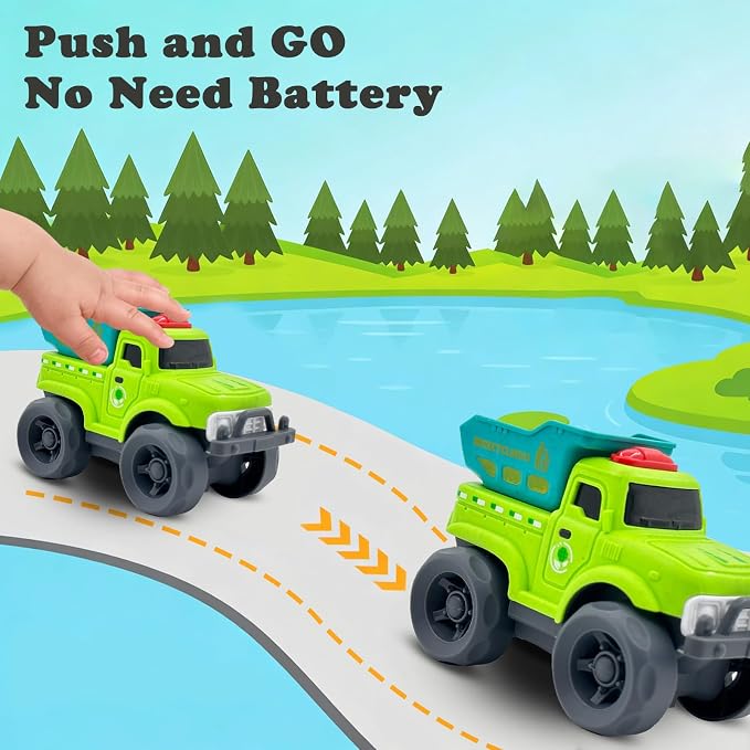 Aigitoy 2 Pack Toddler Cars for 1-3 Years, Dump Truck & Police Truck | Construction Vehicles, NO BPA, Phthalates, PVC, Recycled Plastic Toy, 18M+ Outdoor Toys, Xmas Birthday Gift for Boys Girls