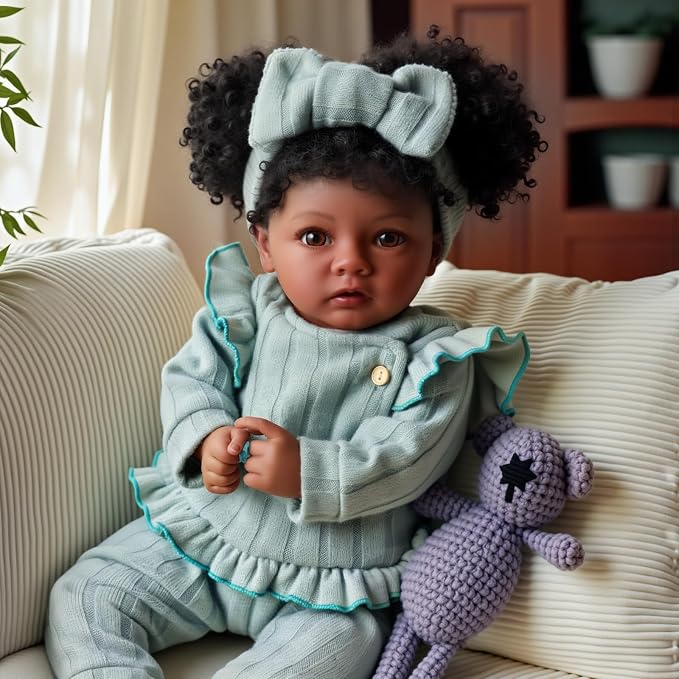 BABESIDE Lifelike Reborn Baby Dolls Black Girl- 20 Inch Soft Body Realistic-Newborn Handmade Real Life Baby Dolls with Clothes and Toy Gift for Kids Age 3+