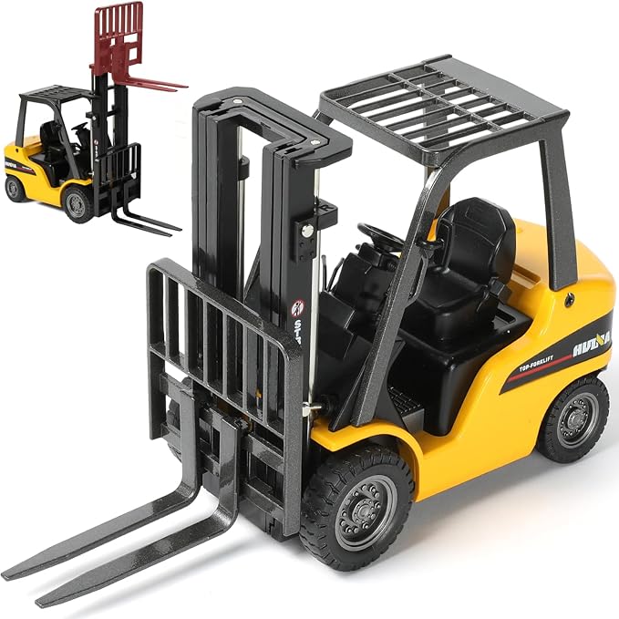 Liftable Forklift Toy, All Metal Die-cast Construction Fork Truck with Articulating Arm, Movable Forks - Scale Mini Vehicle Model for Kids Adult Collection & Desk Decoration- Yellow