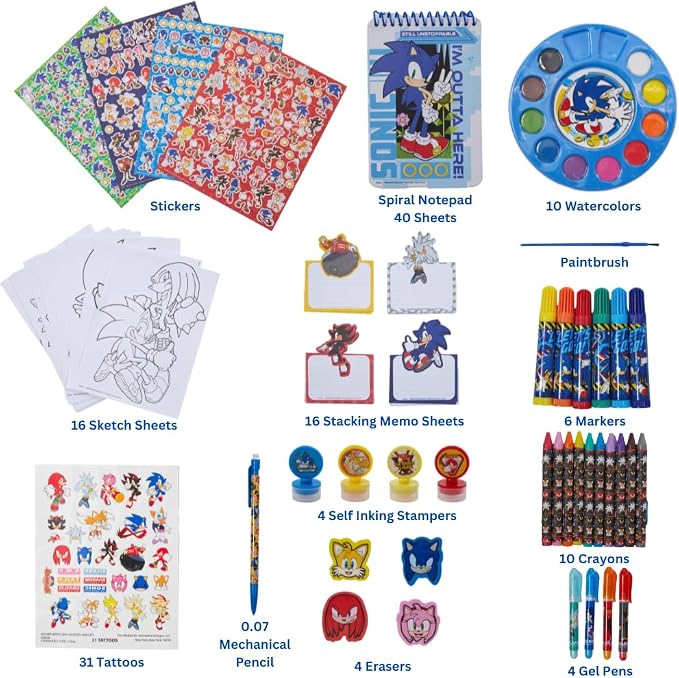 Innovative Designs Sonic the Hedgehog Creativity Fun Kids Art Set for Coloring, Painting, and Crafts