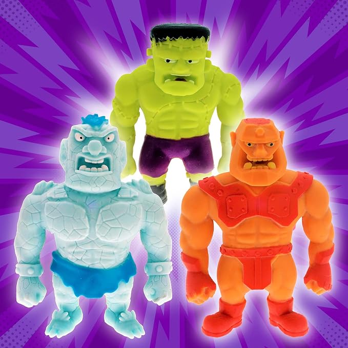 JA-RU Stretchy Monster Toy 3.5" Tall (3 Monsters Assorted) Halloween Action Figures Squish Pull Fidget. Calming Stress Toy for Kid & Boy Party Favor 4303-3s