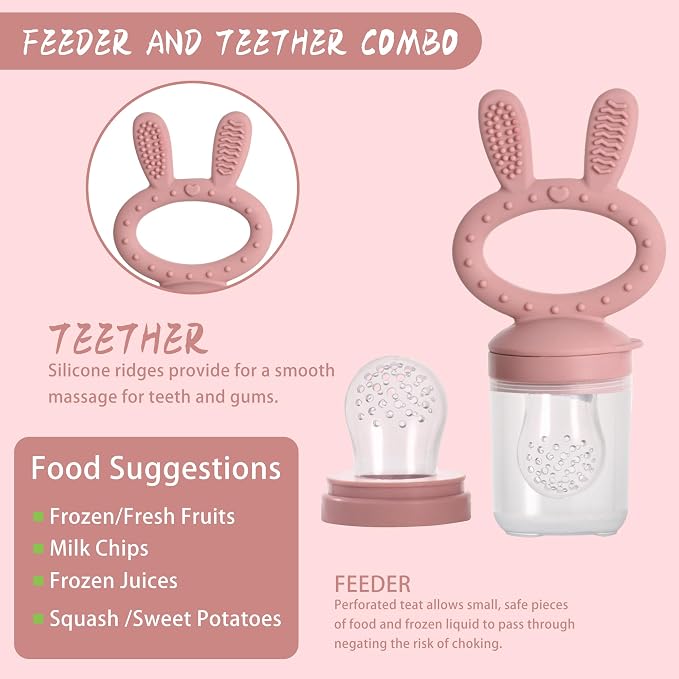 Baby Breastmilk Popsicle Molds & Baby Fruit Feeder (3 Pack), Baby Food Freezer Tray Storage Containers, Silicone Teething Pacifier Feeder and Teether for Babies,Baby Feeder-Pink