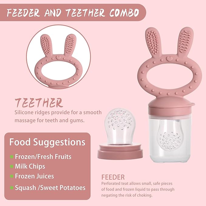 Baby Breastmilk Popsicle Molds & Baby Fruit Feeder (2 Pack), Baby Food Freezer Tray Storage Containers, Silicone Teething Pacifier Feeder and Teether for Babies,Baby Feeder-Pink