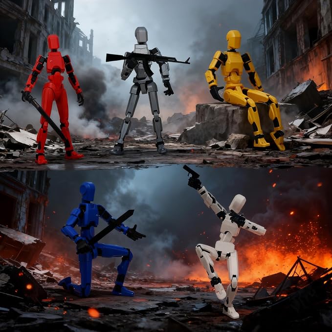 T13 Action Figure Set, 4PCS Already Assembled, Movable Multi-Joints | 3D Printed, Upgraded Tight Joints, for Stop-Motion Animation & Creative Display, Multiple Interchangeable Hands & Weapons