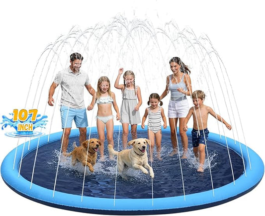 107inch Extra Large Non-Slip Splash Pad Sprinkler for Kid and Dog, Toddler Outdoor Toys for Ages 3-12 Boys Girls, Kiddie Dog Pool, Summer Outdoor Water Kids Toys, Parent Games, Backyard, Lawn